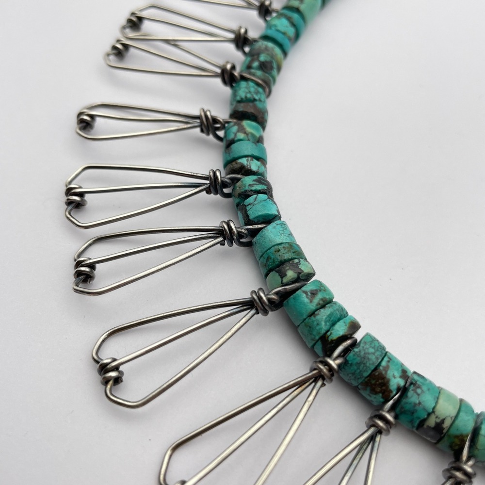 Sterling Silver‎ Bohemian Turquoise Heishi Style Fringe Collar Necklace - Picture 4 of 12